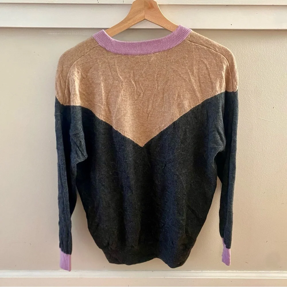 Madewell Colorblock Yoke Pullover Sweater Wool Alpaca Blend Size Small Gray Tan